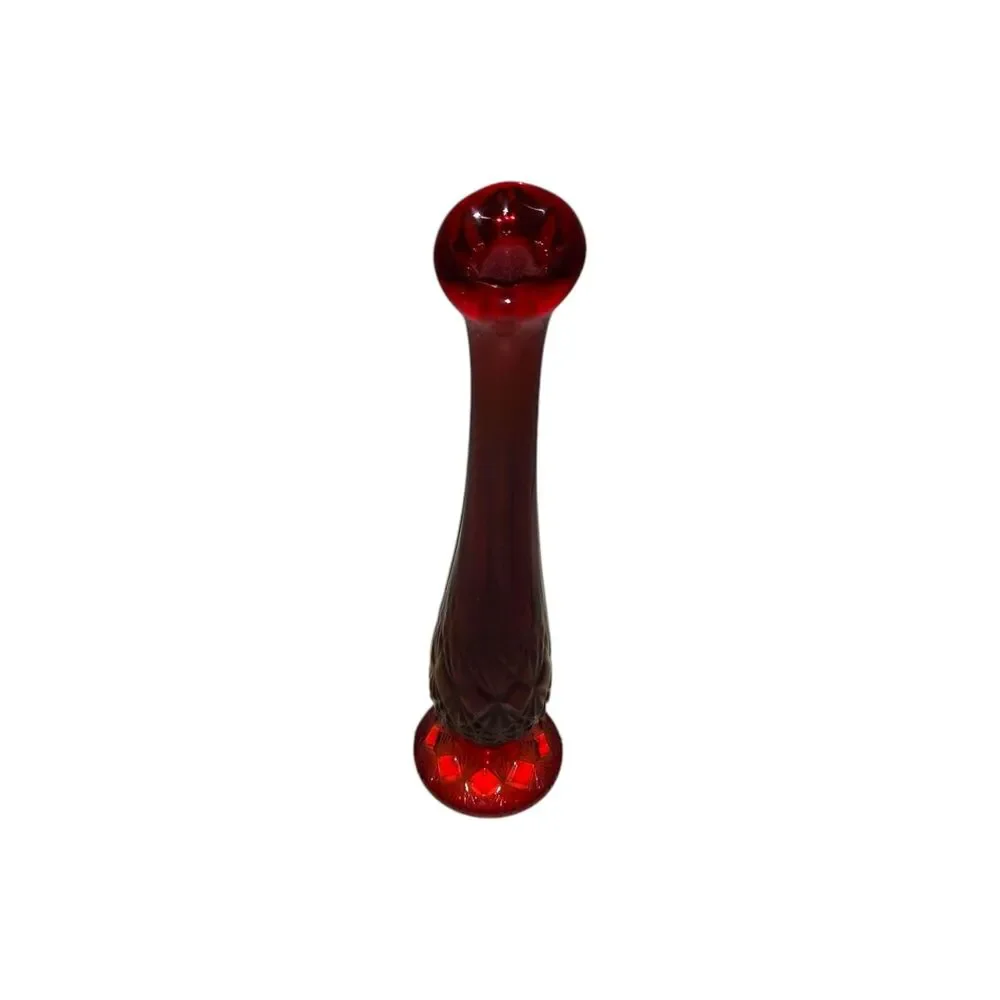Fenton Ruby Red Bud Vase Swag MCM Diamond Star Pattern EUC